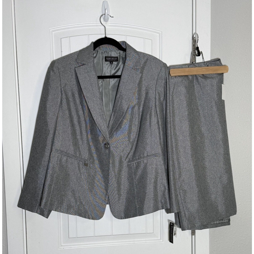NEW John Meyer Size 14 Gray One Button Notched Lapel Blazer and Skirt Suit